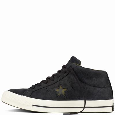 Converse One Star Nubuck Utility Camo Mid Tops Mens - Black Shoes (412QNPXU)